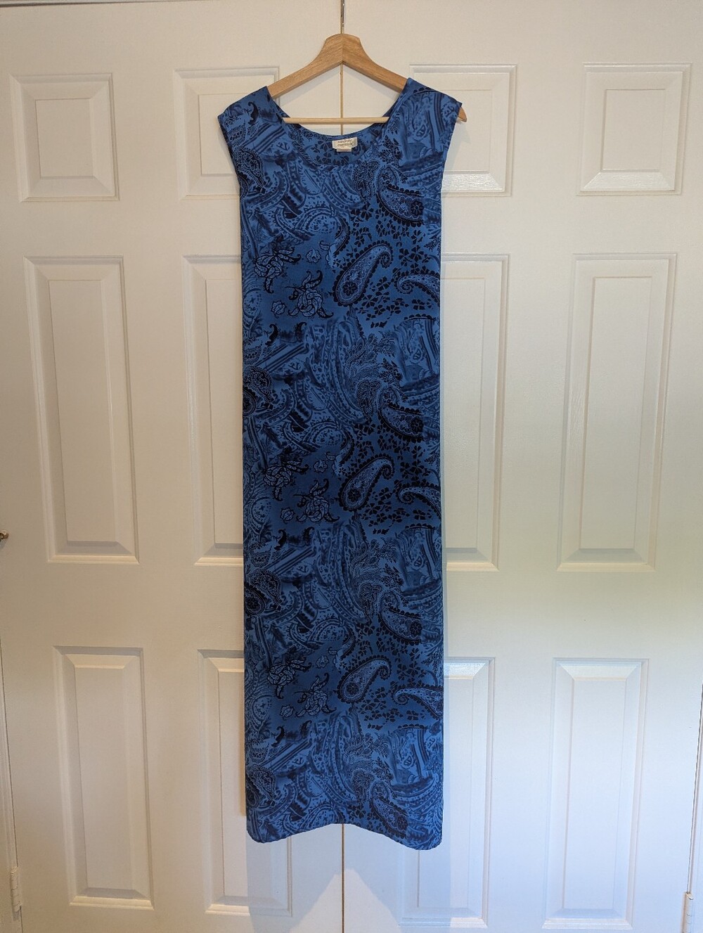Vintage 90s Blue Paisley Sleeveless Maxi Dress L/XL Coastal Grandma Countrycore